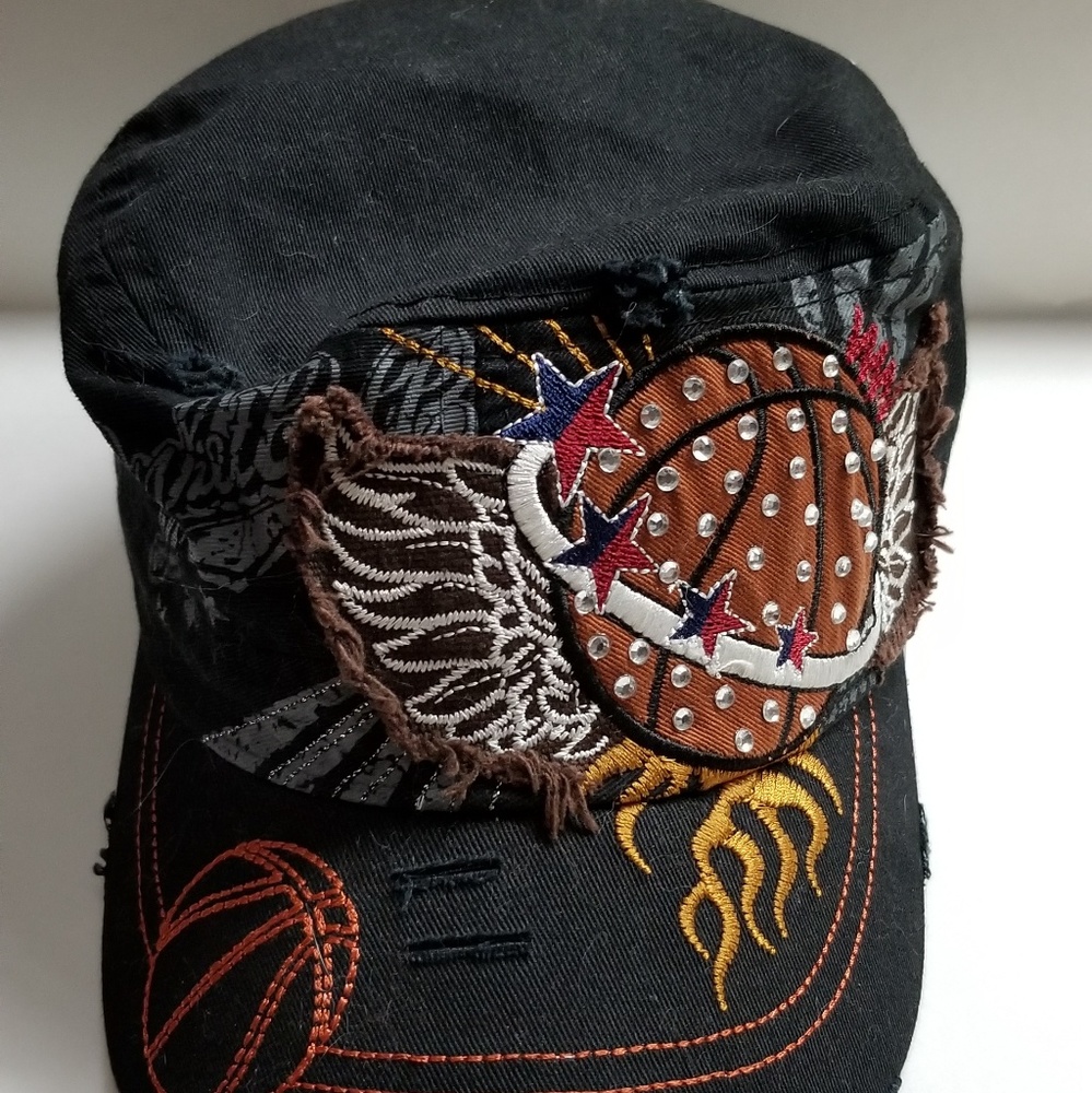 Distressed Basketball Hat with Bling